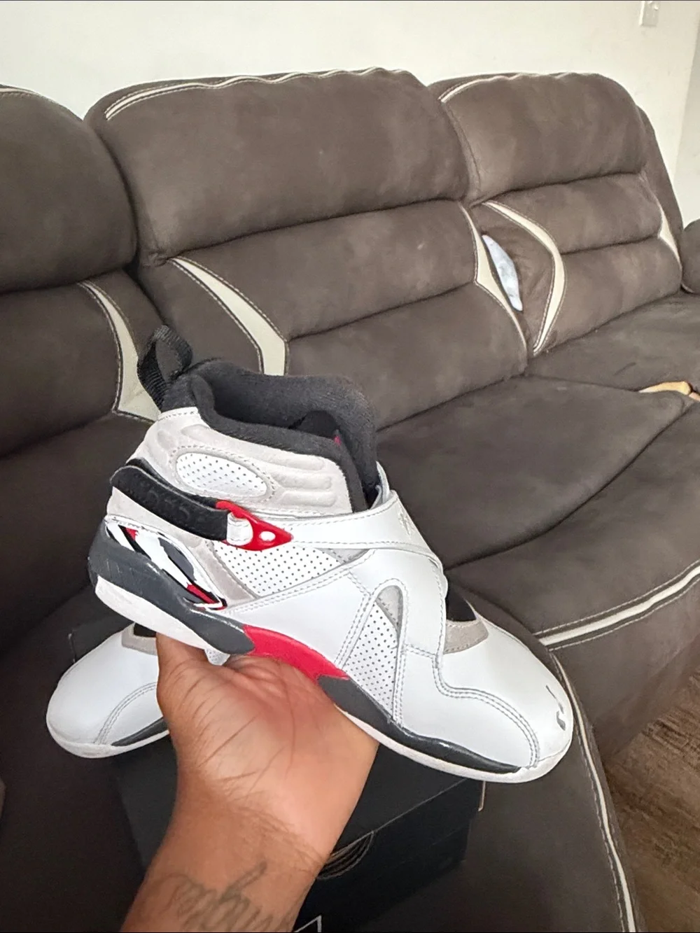 Jordan 8 Retro Kids White/Black/Red Basketball Sneakers